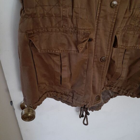 Guess coat tan brown utility anorak fall winter jacket l cotton canvas parka - Picture 10 of 15